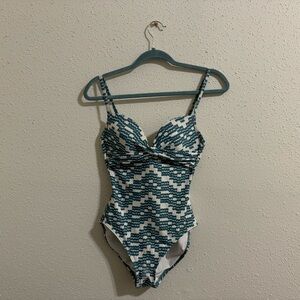 Kate Spade Geometric One Piece Swimsuit - Size S - Harbor Fog